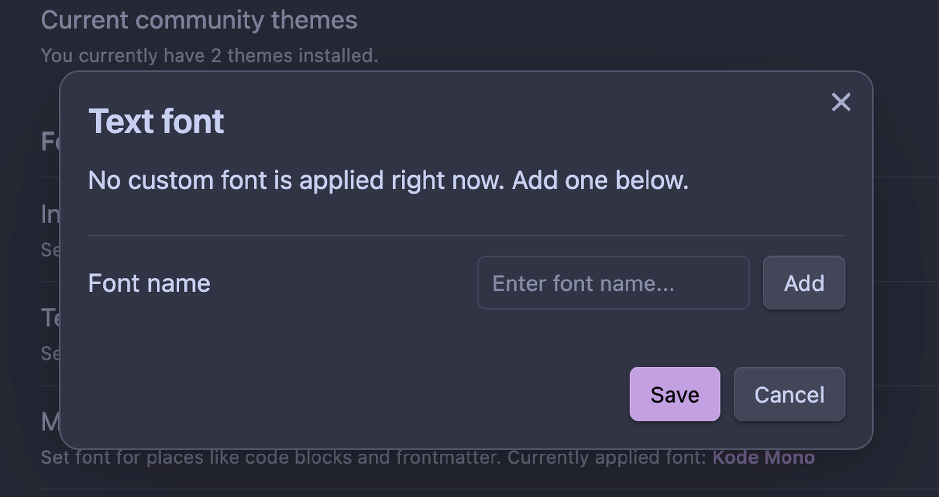 A snippet of the *Appearance* configurator.