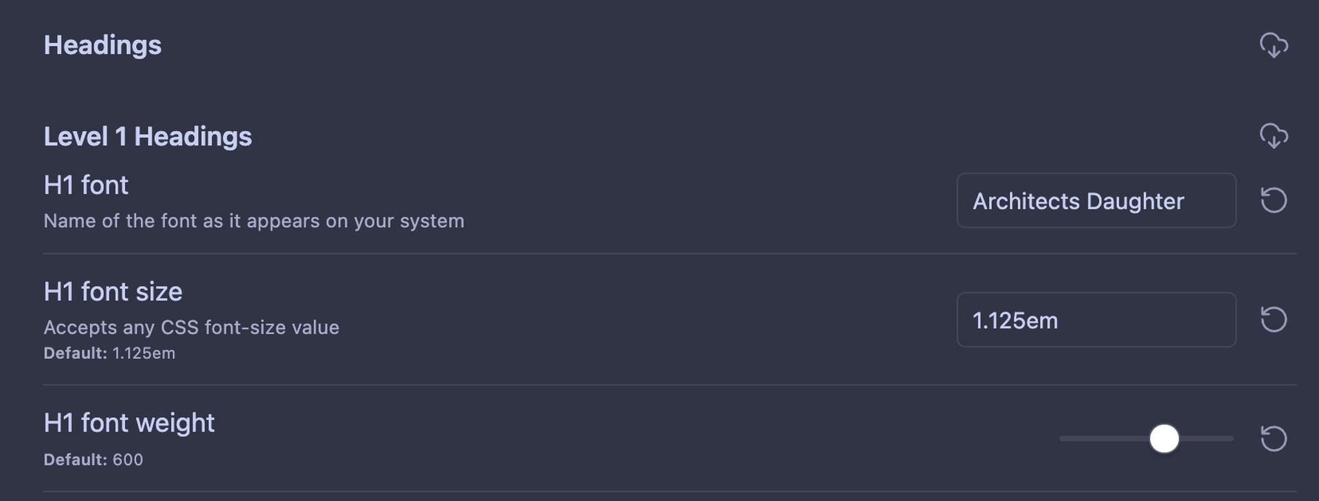 A snippet of the *Style Settings* configurator for the *Minimal* theme.