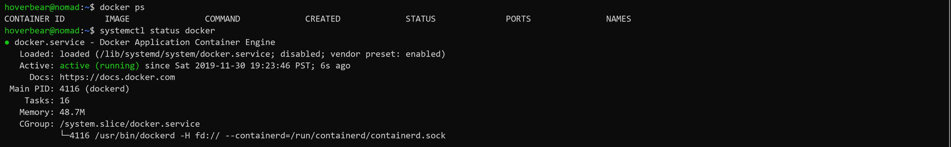 Docker running in Sytemd